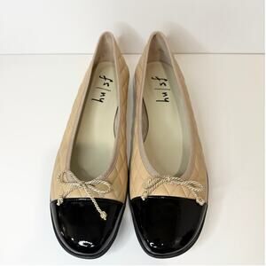 Beige/Black Women's Size 10 French Sole FS/NY PassportR Flat Ballet style shoes